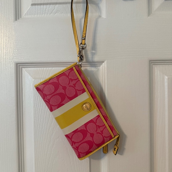 Pink & yellow coach wristlet - Picture 1 of 4